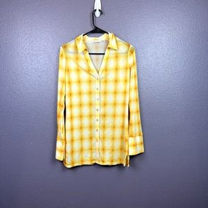 Rebecca Taylor Womens Small Yello Orange Ombre Plaid Mesh Button Down Shirt